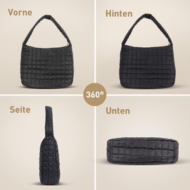 Minicloss Foldable Quilted Shoulder Bag, Women's Handbag, Shopper, Quilted Tote Bag, Quilted Shopper Bag, Down Cotton for Everyday Work, Office, Travel, Shopping, School, black