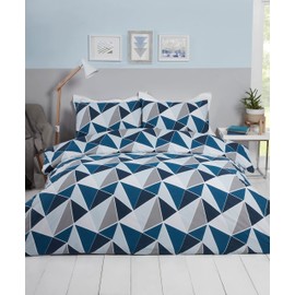 Rapport Home Rapport LEO Geometric Reversible Single Duvet Cover Set,Navy, Cotton