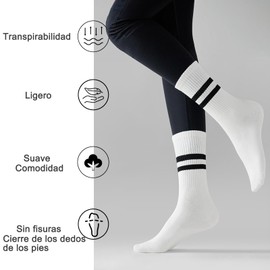 micsun 6 Pares Calcetines de Algodón para Mujer, Calcetines Deportivos con Patrón de Rayas, Calcetines Casuales de Tobillo Alto, Cómodo y Transpirable B