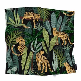 Xuwenz Head Scarf Leopards Silk Scarf for Women Hair Wrap Sleeping Tropical Leaves Safari Plants Bandana 90x90 CM
