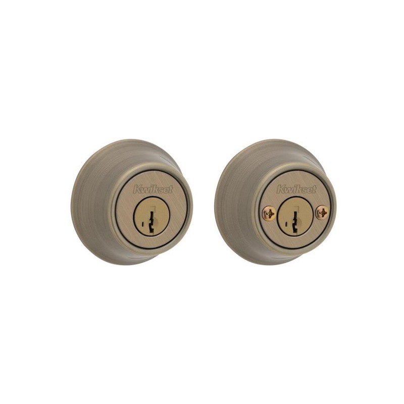 Kwikset SmartKey Security Antique Brass Metal Double Cylinder Deadbolt