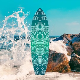 JennyGems Outdoor Mermaid Surfboard Wall Art Weatherproof PVC Coastal Mermaid Sign for Beach House or Pool Area Nautical Ocean Accent, Green 4ft