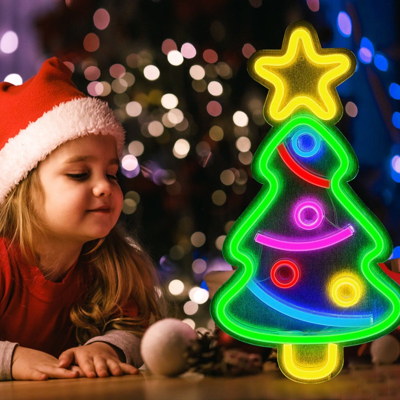 LED Neon Lights Christmas Tree Shape Light Sign USB Night