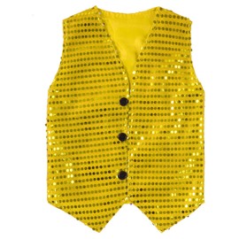 TAIKMD Kids Girls Boys Sparkle Sequined Vest Jacket Jazz Dance Fancy Party Stage Performance Waistcoat (Gold, 11-12)