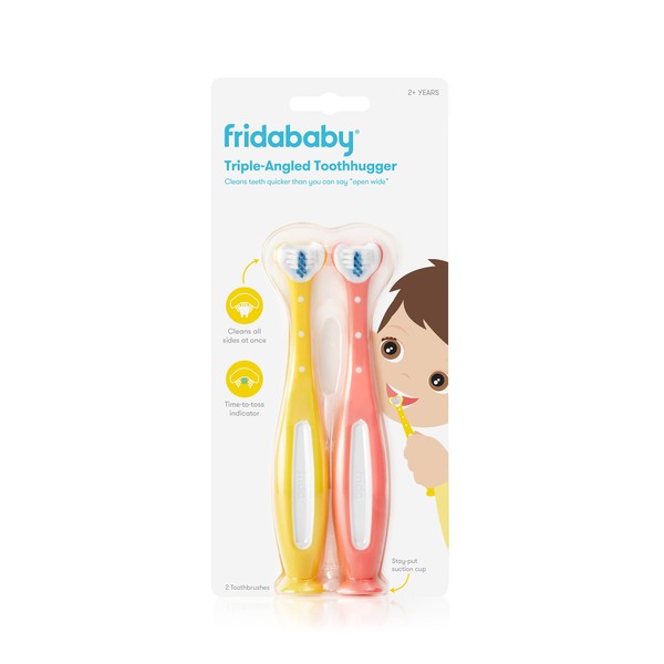 FridaBaby Cepillo de dientes de triple ángulo para cuidado bucal de niños pequeños, paquete de dos