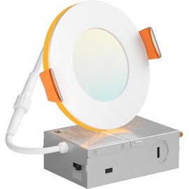 Amico 1 Pack 3 Inch 5CCT LED Recessed Ceiling Light with Night Light, 2700K/3000K/3500K/4000K/5000K Selectable Ultra-Thin Lighting, 7W=65W, 500LM, Dimmable Canless Wafer Downlight ETL&FCC