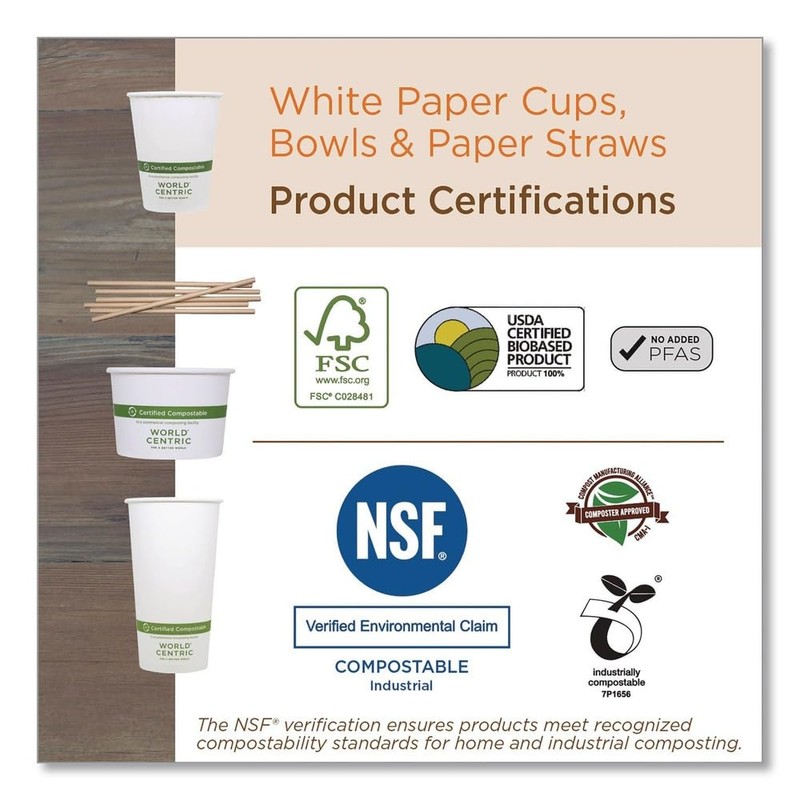 100% Compostable Cups by World Centric, Double Wall Hot Paper
