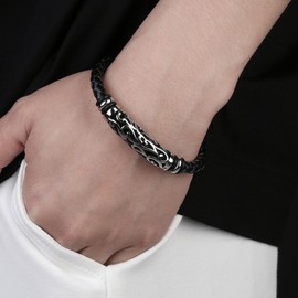 YL Filigree Bracelet Stainless Steel Leather Bracelets Mutil-Layer Cuff Wristband Braided Jewelry for Men