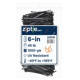 ZipTie.com 6-inch UV Resistant Black Multi-Purpose Cable Tie, 45-lb Tensile Strength, UL 21 Listed, 1,000-Pack