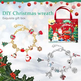 Christmas Advent Calendar Bracelets, 24 Days Xmas Countdown Calendar DIY Jewelry Making Kit blind box 22 Charm Beads 2 Bracelets 2024 Christmas Gift for Girls Women (M10)