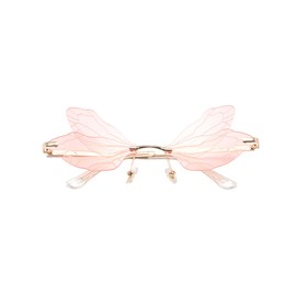 ESALIA Retro Butterfly Sunglasses Coloured Rimless Glasses Butterfly Sunglasses for Girls Women, Golden Pink