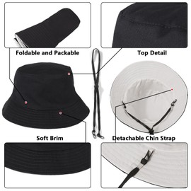 TAGVO Bucket Hat Unisex Big Reversible Cotton Fisherman Sun Cap Double Sided Hat for Holidays Fishing Hiking 58-64cm White-Black