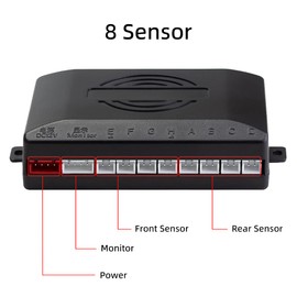 Parking Aid with 8 Front Rear Parking Sensors with Buzzer LED Display (8 Sensors, Silver)
