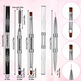 DOPENSPI 3PCS Double Ended Builder Gel Brushes, Hard Gel Nail Brush with Rhinestone Handle French Tip Liner Art Brushes French Manicure Brush for Professional Nail Art