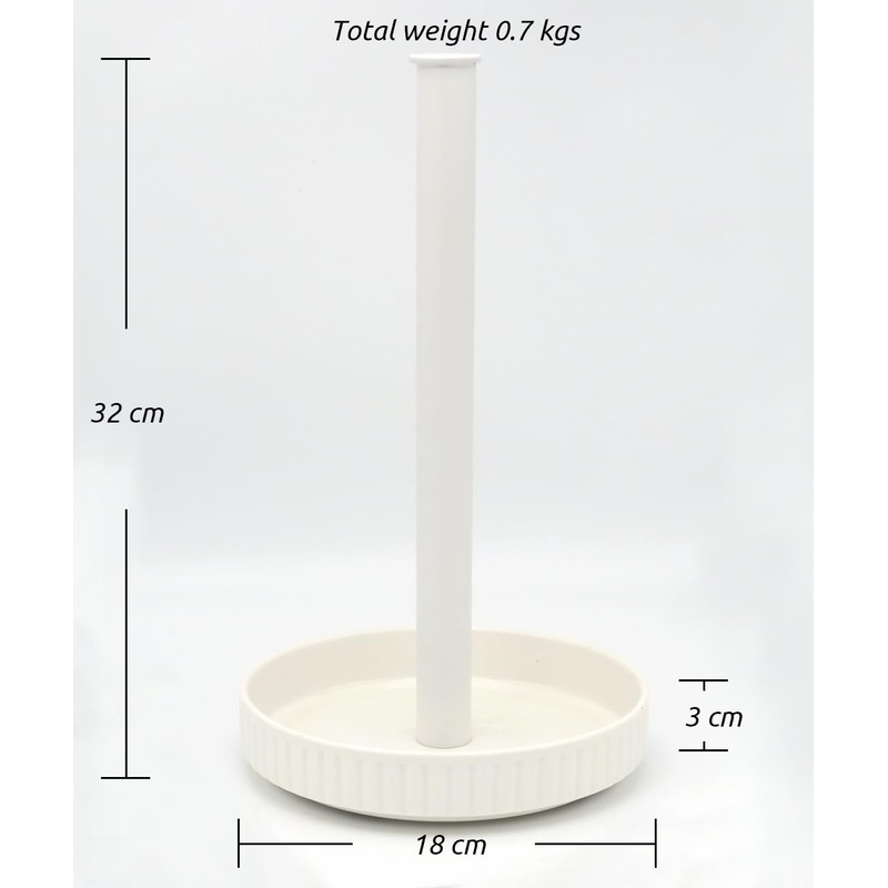 Kitchen Roll Holder Free Standing, Easy-to-Clean Ceramic Base, 18cm Diameter