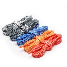 Amerery Shoelaces Flat Laces, Sneakers, Shoelaces, 39.4 inches (100, 120, 140, 160 cm), 0.3 inches (8 mm) Wide, Flat Shoelaces, 2 Pairs (4 Pieces), black cashew flower