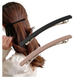 Herbeluemily Barrette, Hair Clip, Hair Clip, Hairpin, Matte, Narrow, Set of 2, Thin 4.1 inches (10.5 cm), D, Black + Beige
