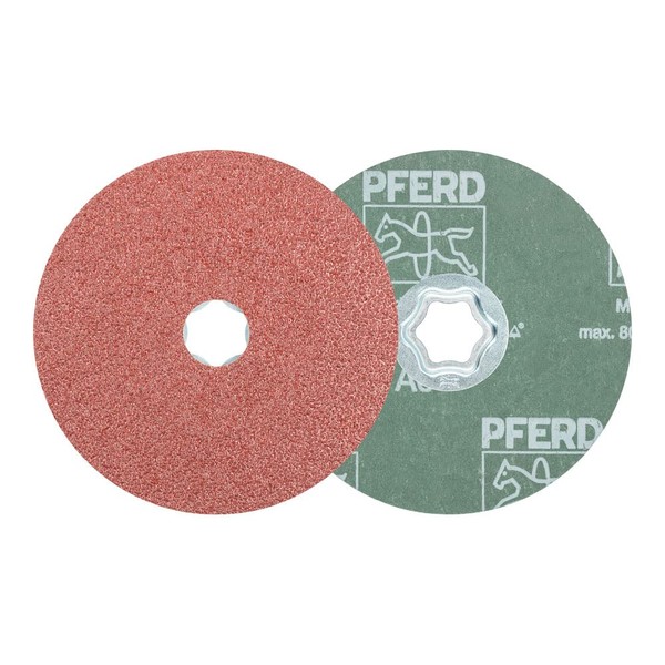 PFERD 44498016 COMBICLICK Fibre Disc, Pack of 10, Corundum Diameter 125 mm A36 for Universal Applications with Angle Grinder, Fibre Grinder, Grain Size 36