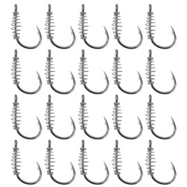 eMagTech Pack of 20 Fishing Hooks with Spring Size 12# Carbon Steel Hooks with Metal Spring and Barbs Rotatable Suitable for Powerbait Trout Carp Black