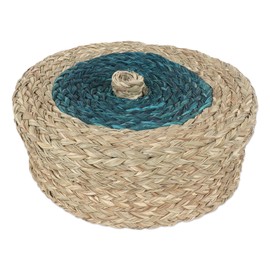 NOVICA Artisan Handmade Natural Fiber Basket with Turquoise Tones Blue India Decor Accessories Baskets Materials Friendly Woven [3.5in H x 8.5in Diam.] ' Turquoise Allure'