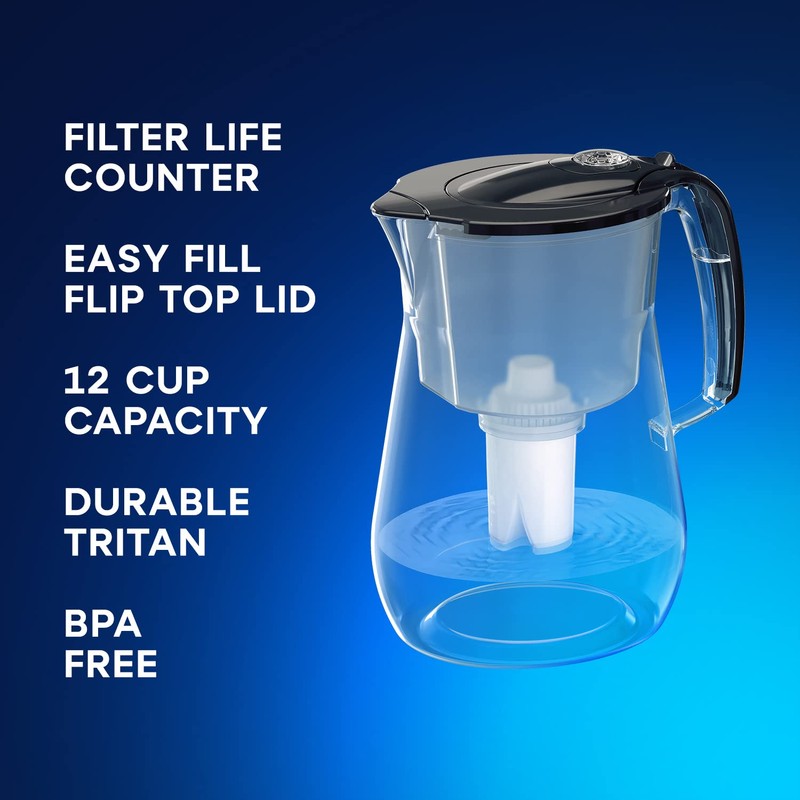 AQUAPHOR Opal 12 Cup Premium Water Filter Pitcher Black, includes