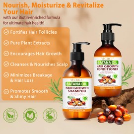 Batana Oil Shampoo and Conditioner Set - Organic Conditioning Shampoo For Strengthening and Volumizing Fine and Thinning Hair, Hair Loss Shampoo for Thickening Hair for Women and Men