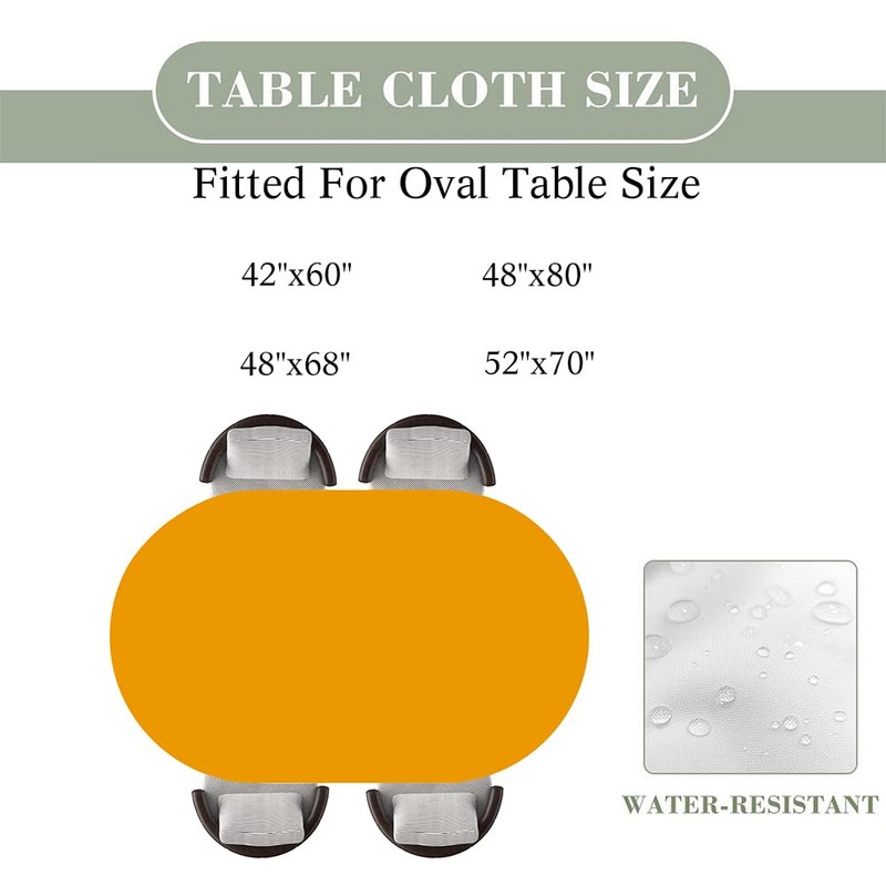 FSKGOIM Orange Oval Waterproof Fitted Tablecloth with Elastic Edge, Washable