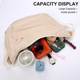 Fjquamitix Crescent Bag for Women Men Crossbody Nylon Dumpling Bag with Adjustable Strap, Half Moon Sling Shoulder Handbag for Travel Casual Eveyday (Off-White)