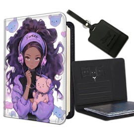 Passport Holder Women Wallet with Luggage Tag, Leather Passport Cover with RFID Blocking, Travel Accessories Multi Card Slot Passport Case for Men，Purple Girl