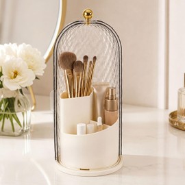 Organizador de brochas maquillaje con tapa antipolvo, acrílico transparente, gran capacidad, ideal para cosméticos, escritorio, tocador, portacepillos, elegante y fácil de limpiar