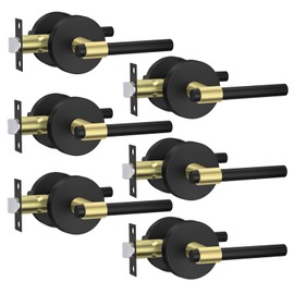 goldenwarm 6 Pack Black and Gold Closet Door Handle, Interior Door Handles, Passage Door Lever, Black and Gold Passage Door Handles Knob Lever for Hallway, Closet