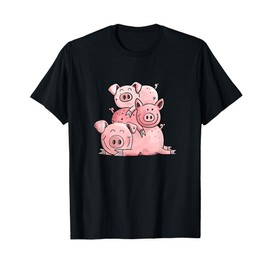 Funny Piglet Cartoon Adorable Pile of Pink Pigs Fun T-Shirt