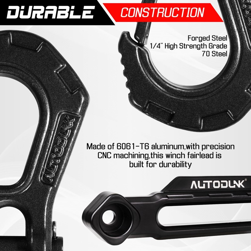 AUTODUNK 3/16" x 50ft Synthetic Winch Rope Kit 8,450LBS with
