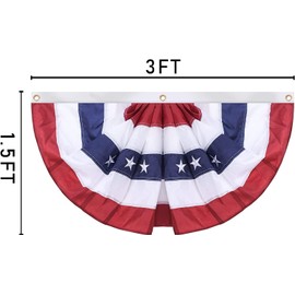 American Flag Bunting Outdoor 1.5x3 Ft US Pleated Fan Flag Embroidered Stars in USA Pleated Bunting Made Oxford Nylon for Patriotic, Memorial Day, 4th of July Outside Banner
