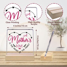 Mother's Love Acrylic Desk Decor, Mom Gifts from Daughter Son, Mom Decorative Desk Plaque Sign with Wood Stand, Birthday Mother's Day Thanksgiving Appreciation Gift for Mom-A09
