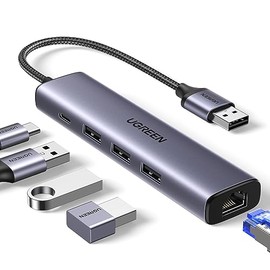 UGREEN Hub USB Ethernet 1000Mbps, Hub RJ45 con 3 Puertos USB 3.0 y Puerto de Alimentación Tipo C, Adaptador Red Compatible con Laptop, PC, MacBook, Surface XPS Windows Linux MacOS, etc