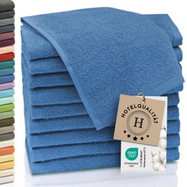 ZOLLNER Guest Towels, Set of 10, Soft and Absorbent, Washable at up to 95 °C, Cotton, 30 x 50 cm, Blue