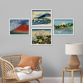 SIGNWIN Framed Poster Japanese Ukiyo-e Art Prints Traditional Hokusai Landscapes Illustrations Fine Art Decorative Vintage for Living Room, Bedroom, Office - 12"x16"x 4 White