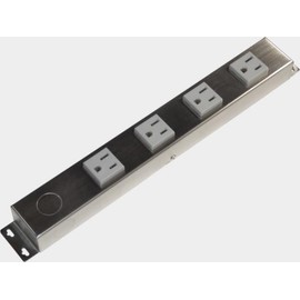 12” Stainless Steel Hardwired Power Strip (NO Power Cord), 4 Vertical Outlets (NOT Tamper Resistant), with Ears (with mounting tabs on Both Ends), 15A (NOT a 20 Amp Unit)