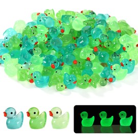 120pcs St Patrick's Day Mini Resin Ducks, 3 Color Miniature Tiny Small Glow in The Dark Ducks Figurines for St Patricks Day Decorations and Favors(Green, Fluorescent Green, Lake Blue)