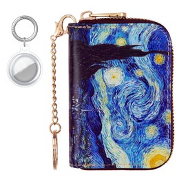 AIRMORS RFID Credit Card Holder for Women Men Airtag Wallet Holder Keychain and Zipper Money Clip Organizer Case(Astral(with Airtag Holder))