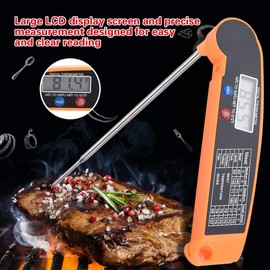 Kitchen Cooking Thermometer Digital Multi-functional Food Thermometer Foldable Thermometer Best for Food Meat Grill BBQ Milk and Water(Orange)