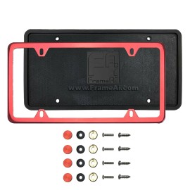 Aftermarket Products Silicone back Guard Four Holes Slim license Red Chrome  License Frame+Screw Cap