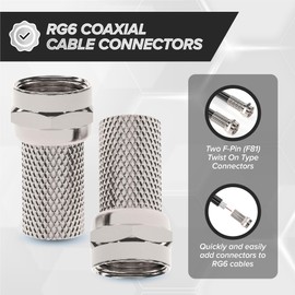 THE CIMPLE CO - RG6 Coaxial Connectors, 4 PCS, Coax Cable, Screw-On Connector, Twist-On F-Type, No Tool Required, for Easy Installation