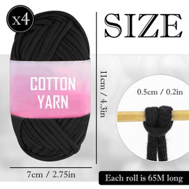 KFDDRN Crochet Yarn, Wool for Crocheting, Thick Yarn, Cotton for Crochet, 4-Piece Crochet Wool Set, Cotton Yarn for Crochet, Wool for Crocheting, Thick Yarn for Beginners, 4 x 50 g (Black)