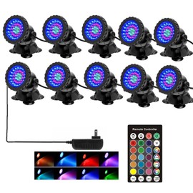 SHOYO Pond Lights with Timer, Underwater Fountain Lights Colored Submersible Memory Dimmable IP68 Waterproof Spotlights for Outdoor Garden Yard Lawn Water Pond Fountain (Set of 10)