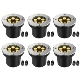 JESLED Outdoor Landscape Lights, 6W LED In Ground Well Lights, 12V 24V 3000K Warm White, IP67 Waterproof Low Voltage Landscaping Spotlight for Driveway Deck Step Yard Fence Garden Pathway (6 Pack)