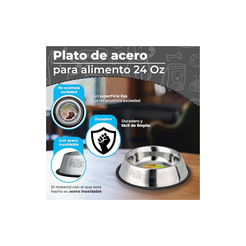 Fancy Pets Plato de Acero Inoxidable para Perro con 24