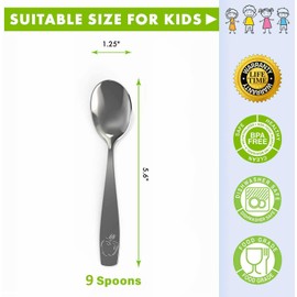 9 Piece Stainless Steel Kids Spoons - Child and Toddler Safe Flatware - Kids Utensil Set - Metal Kid Cutlery Set, Dinner Spoon Set for Dessert - Includes a Total of 9 Small Spoons