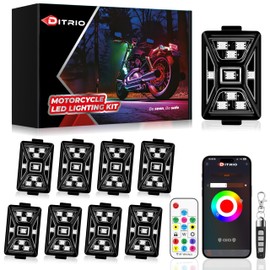 8PCS 5 Sides Full Angle RGB Motorcycle LED Underglow Kit with APP and 2 Remote Control,Brake Light Bright Waterproof Music Mode Easy Install Underglow Lights, Fit for Most Motorcycles Scooter